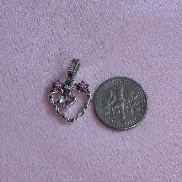 For Pandora Floral Heart With Butterfly Sterling Silver Charm - Picture 5 of 6